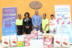 Food items donation being presented